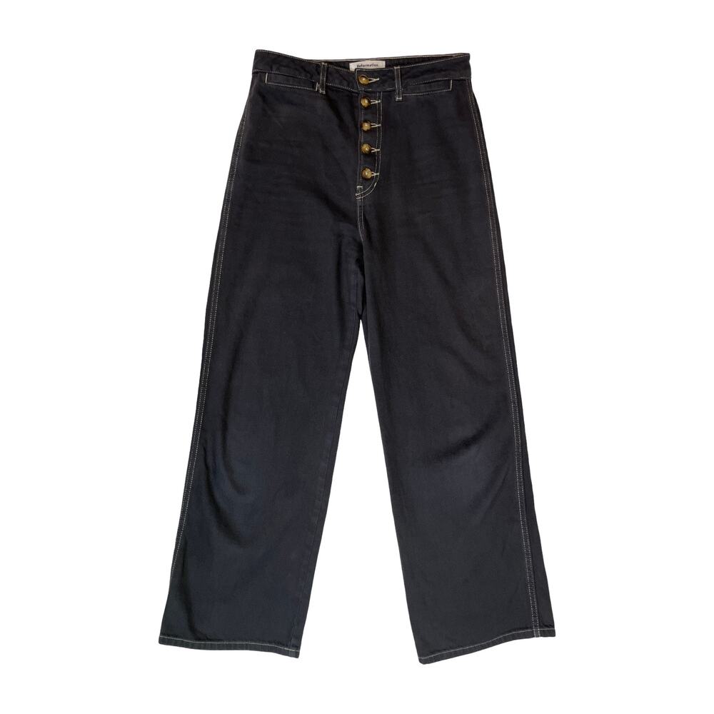 Reformation Lexi High Rise Wide Leg Jeans Washed Black Button Fly Womens 27